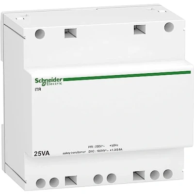 Afbeelding van Schneider electric itr veiligheidstransformator 12 24v 25va beltransformator 230v 12v veiligheidstrafo 10 a9a15219