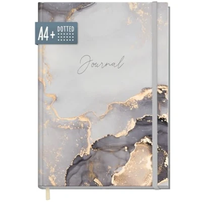 Afbeelding van paper&amp;you® Bullet Journal gestippeld A4+ met elastiek [Grey Marble] 156 pagina&#039;s notitieboek gestippeld, schetsboek, dagboek duurzaam en klimaatvriendelijk