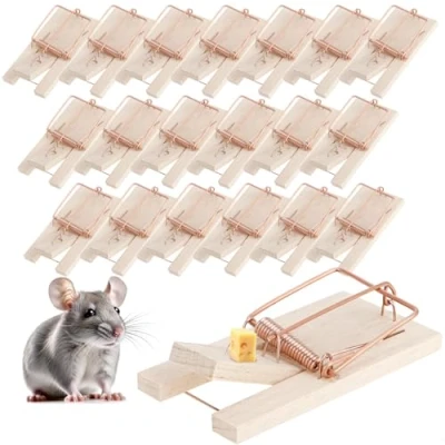 Afbeelding van COM FOUR® 20x houten muizenval klapval voor effectieve ongediertebestrijding Herbruikbare met hoge slagkracht (Muizenval 20 stuks)