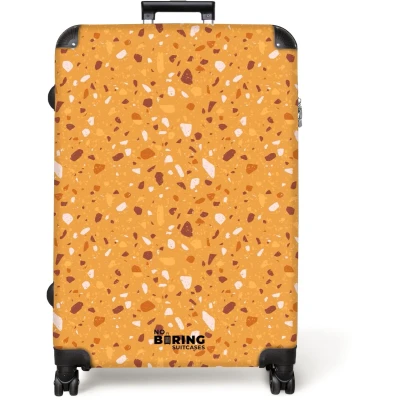 Afbeelding van NoBoringSuitcases.com® Koffer groot Reiskoffer lichtgewicht Terrazzo patroon veelkleurig geel Rolkoffer met 4 wielen Grote trolley XL 98 liter bagage