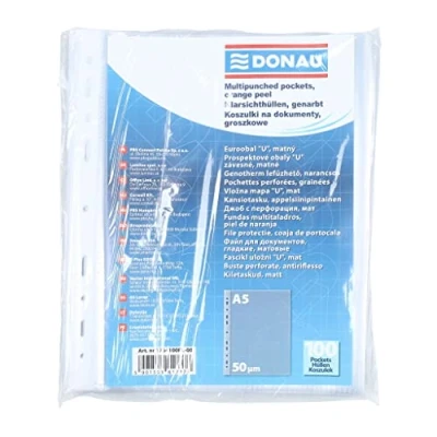 Afbeelding van DONAU Brochurehoezen, DIN A5/100 stuks/generfd open doorzichtige hoezen, geperforeerde plastic hoes voor documenten, papier, transparant, 50 micron