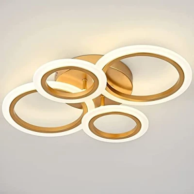 Afbeelding van LED Plafondlamp met afstandsbediening, Gouden 4 Ring Plafondlamp, Moderne voor Slaapkamer Keuken Woonkamer, Dimbaar 3 Lichtkleuren 3000 6000K