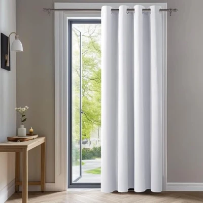 Afbeelding van Deconovo Verduisterende Gordijnen met Ogen, 140x180 cm (B x H), Grijswit, 1 stuk, Kerst Geluidwerend voor de Woonkamer, het Raam