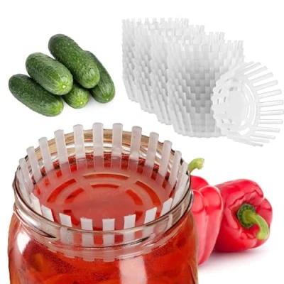 Afbeelding van KADAX Rijstgewicht voor weckpotten kunststof fermentatiedeksel voedselverzwaring met net zuurkool kimchi en komkommers gisthulp (fi 82 mm/48 stuks)