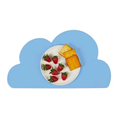 Afbeelding van Relaxdays placemat kinderen afwasbaar siliconen kinderplacemat wolkvorm antislip light Blue