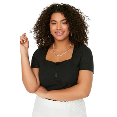 Afbeelding van Trendyol Saks Gebreide Blouse Met Vierkante Hals En Rits Tbbss22Bz00005