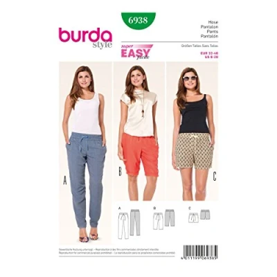 Afbeelding van Burda 6938 Knippatroon broek, bermuda en shorts met elastiek (dames, maat 32 46) Level 1 Super Easy