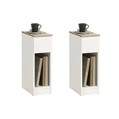 Afbeelding van SoBuy FBT111 Nx2 nachtkastje set van 2 met lade voor boxspringbed banktafel stuks bijzettafel smal telefoontafel naturel b x h ca. 20 60 35 cm