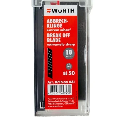 Afbeelding van Würth 50 x afbreekmessen 18 mm extreem scherp zwart schuifdispenser