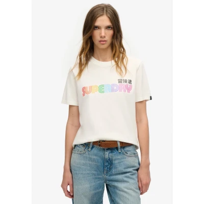 Afbeelding van Superdry Rainbow LOGO Tshirt print, Dames, Maat: 40, Ecru