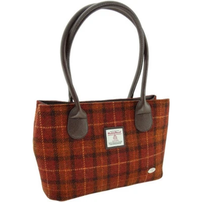 Afbeelding van Schoudertas Cassley Bruin met Oranje Klassiek Harris Tweed Glen Appin of Scotland