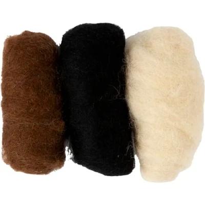 Afbeelding van Colortime Gekaarde Wol 10 Gram Crème/zwart/bruin 3 Stuks