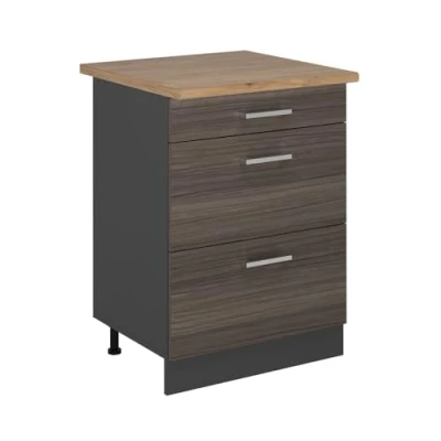 Afbeelding van Vicco Keukenonderkast R Line, Edel grijs/Antraciet, 60 cm met laden, WB Eik