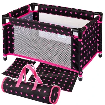 Afbeelding van Kinderplay poppenbed speelgoed poppenreisbed voor Baby Born Annabell poppen reisbed met tas en accessoires 43 cm pop, model KP0400R