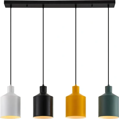 Afbeelding van Lindby hanglamp 4 lichts ijzer, glas E27 zwart, wit, groen, geel