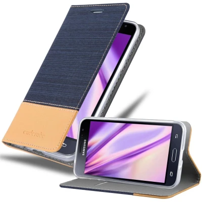 Afbeelding van Cadorabo Hoesje geschikt voor Samsung Galaxy J3 2016 in DONKERBLAUW BRUIN Beschermhoes met magnetische sluiting, standfunctie en kaartvakje Book Case Cover Etui