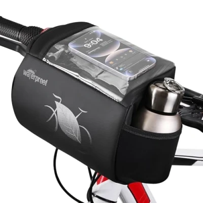 Afbeelding van Fietsstuurtas, waterdicht fietsstuur vorframe bewaarmand met leidende cartridges en transparante waterafstotende touchscreen telefoonhouder voor racefiets MTB, 3L