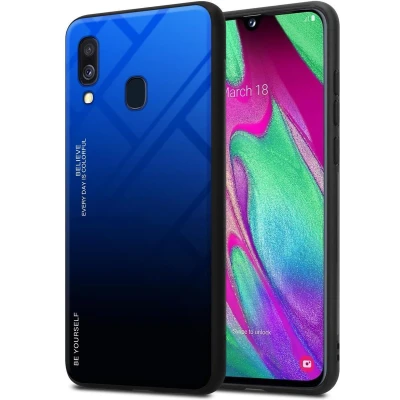 Afbeelding van Cadorabo Hoesje geschikt voor Samsung Galaxy A40 in BLAUW ZWART Tweekleurige beschermhoes TPU silicone Case Cover