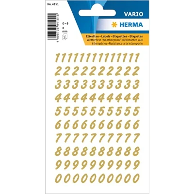 Afbeelding van 10x Herma Getallen 8 mm 0 9 watervast folie transparant goud 2 vellen