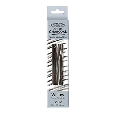 Afbeelding van Winsor &amp; Newton 7005176 Kunstenaarshoutskool van wilgenhout voor gelijkmatige kleurtoepassing, 24 stukken houtskool, dun stuks houtskool dun,