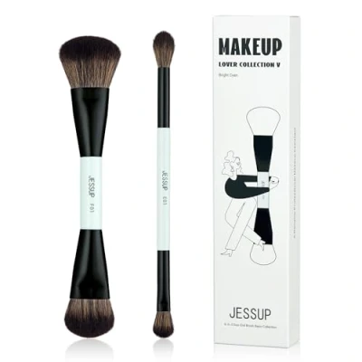 Afbeelding van Jessup Make Upborstels 2 Stuks Dubbelzijdige Foundationborstel Contourborstel Oogmengborstel Met Twee Uiteinden Multifunctionele Cosmetische Borstel Helder Cyaan T502