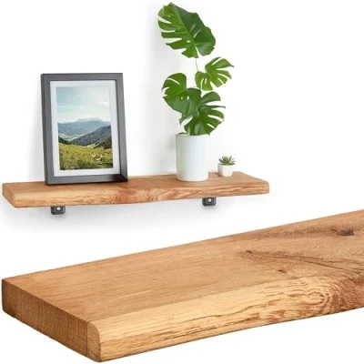 Afbeelding van Villanord® Wandplank Eiken (60cm) Massief hout met boomrand Rustiek Wandboard Plank