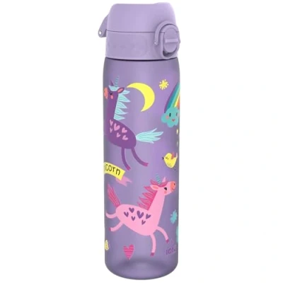Afbeelding van ION8 Waterfles, 500 ml/18 oz, Lekvrij, Makkelijk te Openen, Veilige Vergrendeling, Vaatwasserbestendig, BPA vrij, Draaghendel, Past in Bekerhouders, Schoon, Geurvrij, Lichtpaars Eenhoorns