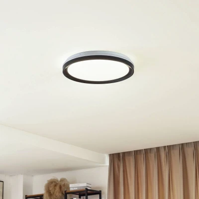 Afbeelding van Lindby Slimme plafondlamp RGB met dimmer 1licht Plastic, metaal H: 8.5 cm wit, zwart Inclusief lichtbron