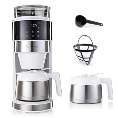 Afbeelding van Barista koffiemachine met digitaal touchdisplay 800W wit bonenmaler + thermoskan
