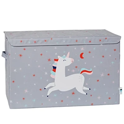 Afbeelding van Love it Store Opbergdoos met Deksel Stoffen speelgoedkist Stevig en extra stabiel Grijs eenhoorn 62x38x39 cm