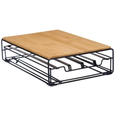 Afbeelding van Koffiecapsule organizer Zwart Natuurlijk Metaal Bamboe 21 x 57 8,5 cm