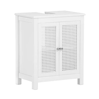 Afbeelding van SoBuy Wastafelmeubel 2 Tier Deurs Badkamer Opbergkast B50m x D33cm H60cm, BZR35 W