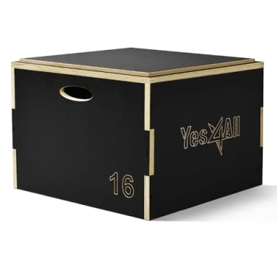 Afbeelding van Yes4All Stapelbare houten plyo box, plyometrische doos met anti slip oppervlak voor thuis gym &amp; outdoor workout zwart 40,6 cm