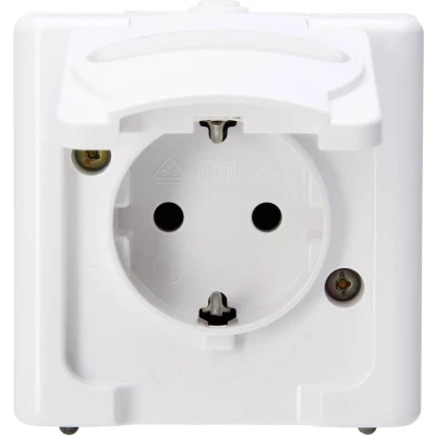 Afbeelding van Kopp 103302007 BlueElectric Compleet Wandcontactdoos met randaarde en klapdeksel spatwaterdicht Arctisch wit