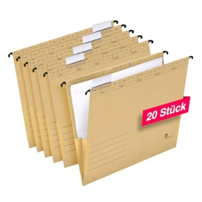 Afbeelding van Hamelin Hangende tassen voor A4, hangmappen, met linnen kikkers, incl. transparante tabbladen, bruin, 20 stuks