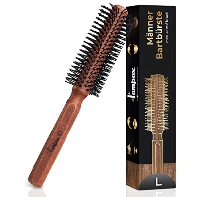 Afbeelding van lampox Ronde borstel voor mannen, baardborstel, baardkam, haarborstel rond, middellang en lang haar (L)