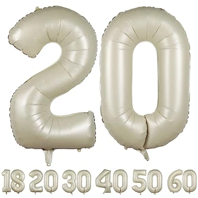 Afbeelding van Ballon 20 jaar beige ballonnen 40 101 cm 20e verjaardagsdecoratie folieballonnen cijfer decoratie voor verjaardag vliegen met helium mannen vrouwen verjaardagsfeest