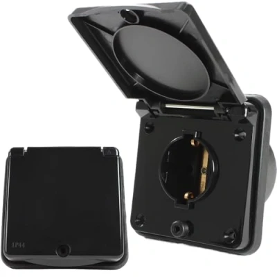 Afbeelding van HABA Buitenstopcontact, voortentstopcontact, inbouwstopcontact, IP44, caravan, camper, 220 V 240 V, Schuko zwart