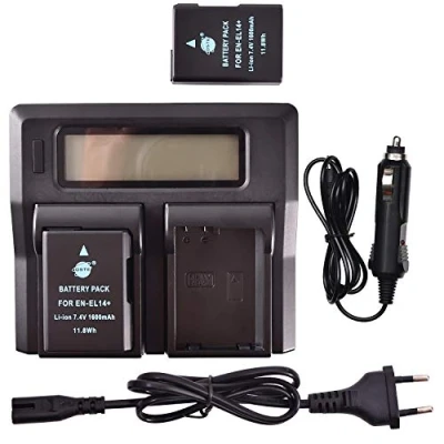 Afbeelding van DSTE® 2 stuks reservebatterij EN EL14 EL14A + Dual LCD oplader compatibel voor Nikon Coolpix P7000, P7100, P7700, DF, D3100, D3200, D3500, D5100, D5200, D5300 digitale camera