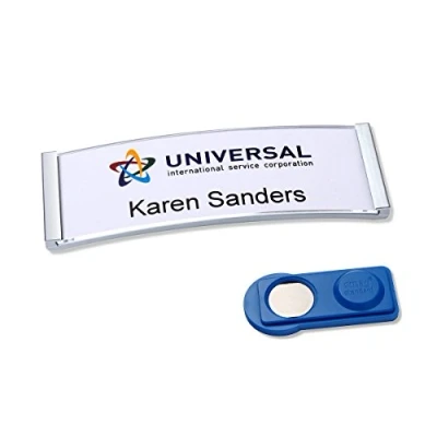Afbeelding van Badgepoint polar 20 naamplaatje, complete set (20 borden incl. drukbladen en sjablonen voor PC, 68 x 22 mm, zelfbeschrijfbaar, magnetische naambordjes kleding, slipvast), roestvrij staal, mat