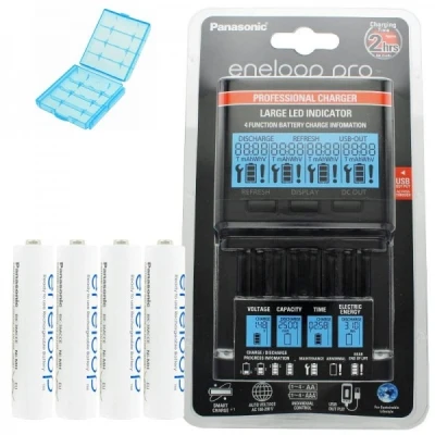 Afbeelding van Panasonic eneloop lader BQ CC65 incl. LCD display, 4 AAA Micro en AccuCell AkkuBox Blue