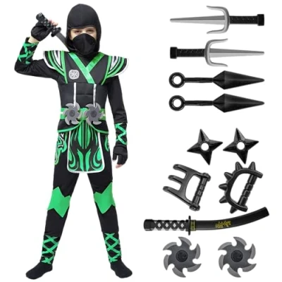 Afbeelding van Spooktacular Creations Kind Boy groen ninja kostuum voor Halloween verkleedfeest (klein (5 7 jaar))