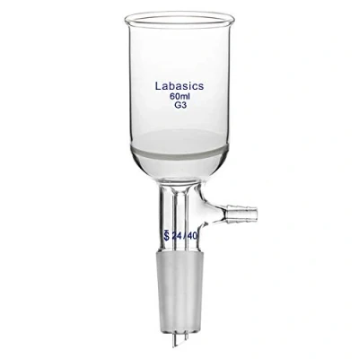 Afbeelding van Labasics Borosilicaatglas Buchner Filter Trechter met Fijne Frit (G3), 43 mm Binnendiameter, 57 Diepte, 24/40 Standaard Taps Toelopende Binnenver Binding en Vacuüm Getande Tubulatie (60 ml)
