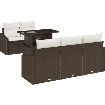 Afbeelding van vidaXL Tuin Sofa Set van 6 Bruin Poly Rattan, Stof
