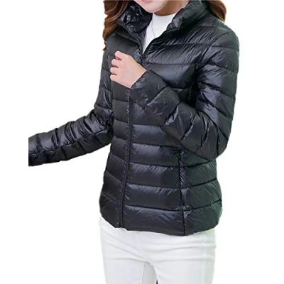 Afbeelding van HONGBI Vrouwen Lichtgewicht Dunne Donsjack Korte Stand Kraag Slanke Down Gevulde Jas Packable Gewatteerde Donsjas Winter Warm Puffer Jacket Waterbestendig Geïsoleerde Regenjas Plus Size
