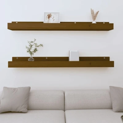 Afbeelding van Wandschappen 2 st 110x12x9 cm massief grenenhout honingbruin