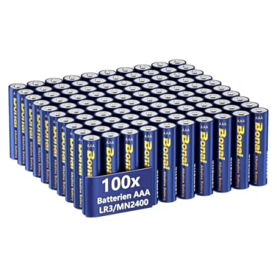 Afbeelding van BONAI Longlife Alkaline batterijen, AAA (100 stuks) 1,5 V Micro LR03 alkalinebatterijen, krachtig, ideaal voor wekker, koortsthermometer, decoratieve lampen en andere apparaten met een hoge