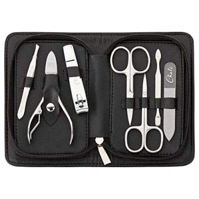 Afbeelding van Nagelset 7 delig met etui, roestvrij stalen manicure/pedicureset nagelschaar, nagelknipper, pincet, glazen nagelvijl enz