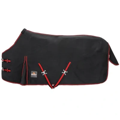 Afbeelding van Start Pony Staldeken paard, onderdeken paardendeken, staldeken, overgangsdeken met polarfleece voering of vulling in 0 g, 100 dekband paard (zwart/rood, 155 cm (0 g/m²))