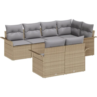 Afbeelding van vidaXL 7 Delige Tuin Sofa Set met Kussens Beige Poly Riet